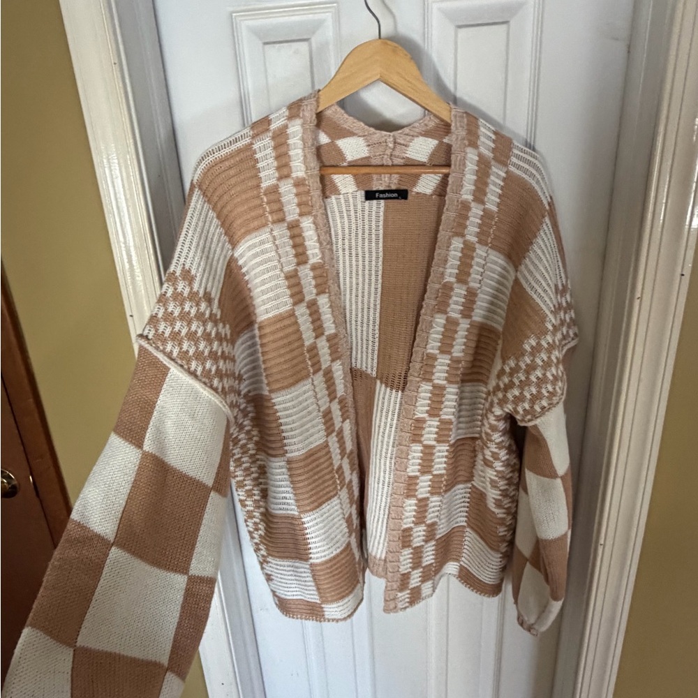Beige and Cream Patchwork Knit Women’s Sweater
